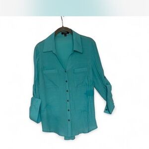Cottagecore Guazy Beachy Mint green  Button-Up Blouse size PL